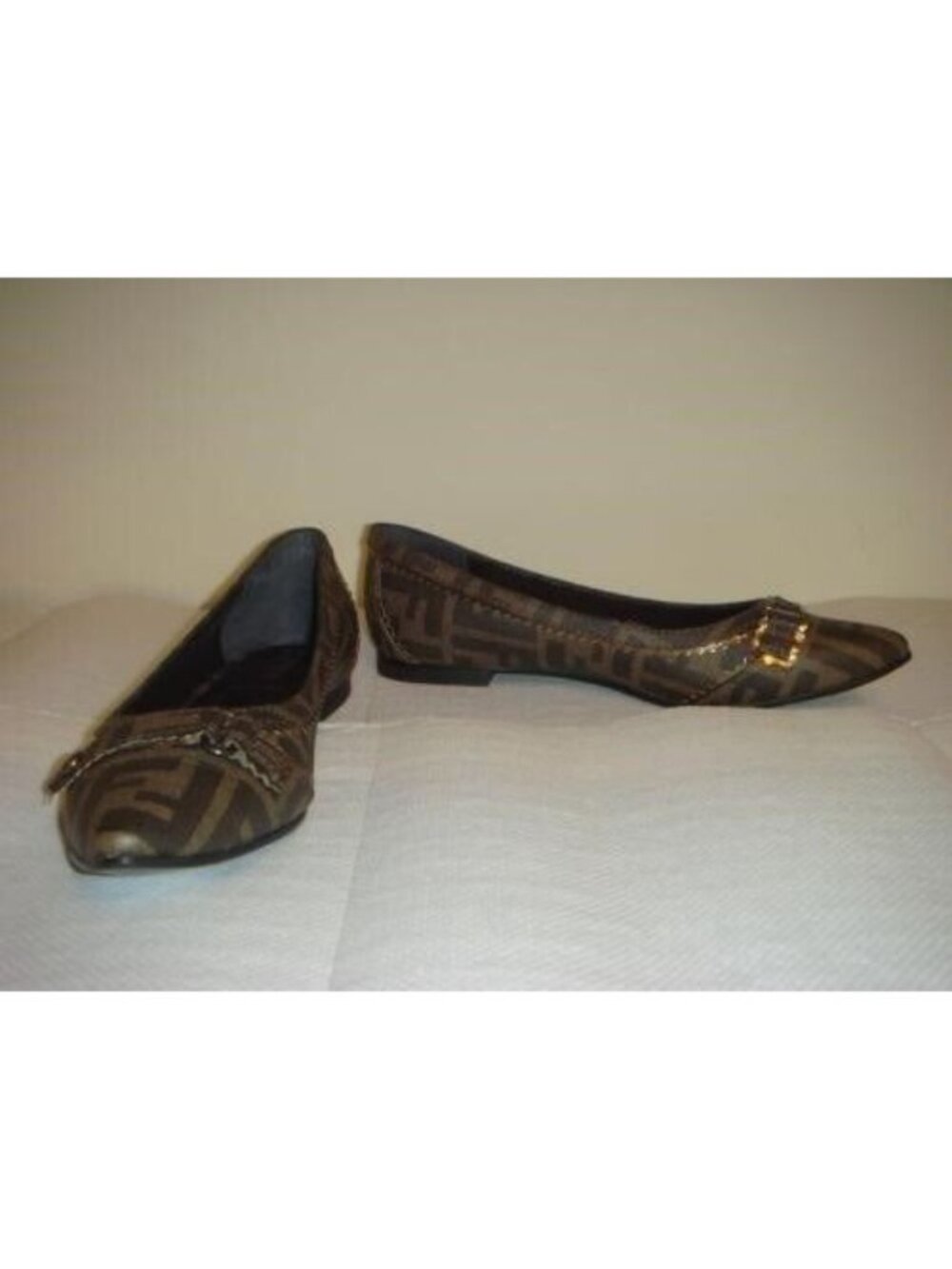 Fendi Zucca Ballet Flats Canvas Shoes with Logo Buckle - New in Box, EU 37 - Picture 7 of 7